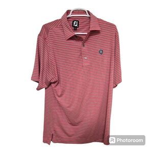 FootJoy Pink Stripe Golf Polo Shirt Mens Medium Performance Stretch